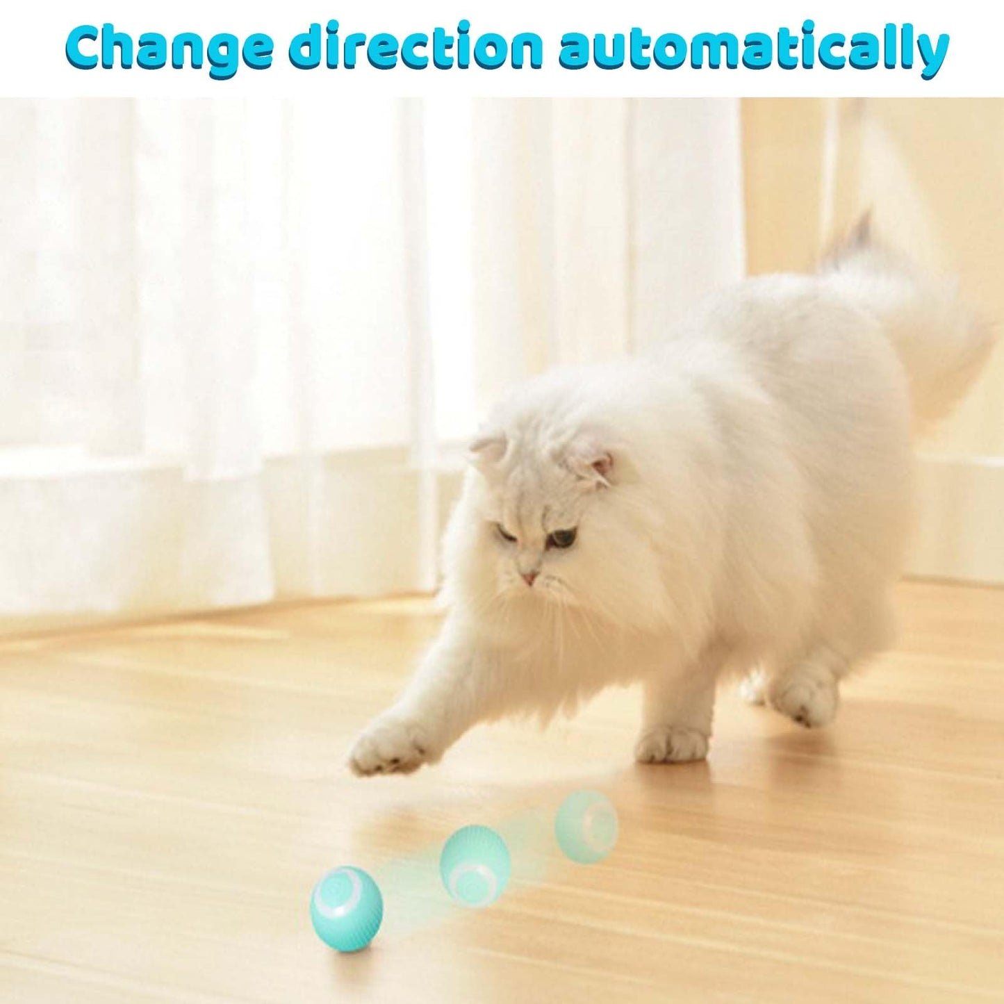 Mkitnvy Interaktives Katzenspielzeug Ball, Katzenball mit LED-Licht, 360° Selbstdrehender Elektronischer Katzenball, Stimulierung Jagdtriebs Lustiges Bälle Spielzeug für Katzen, Blau