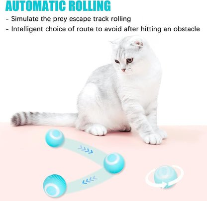 Mkitnvy Interaktives Katzenspielzeug Ball, Katzenball mit LED-Licht, 360° Selbstdrehender Elektronischer Katzenball, Stimulierung Jagdtriebs Lustiges Bälle Spielzeug für Katzen, Blau