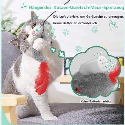FYNIGO 2 Stück Katzenspielzeug Selbstbeschäftigung Hängende Türrahmen Elastische Maus mit Quietschgeräusch, Keine Batterien erforderlich