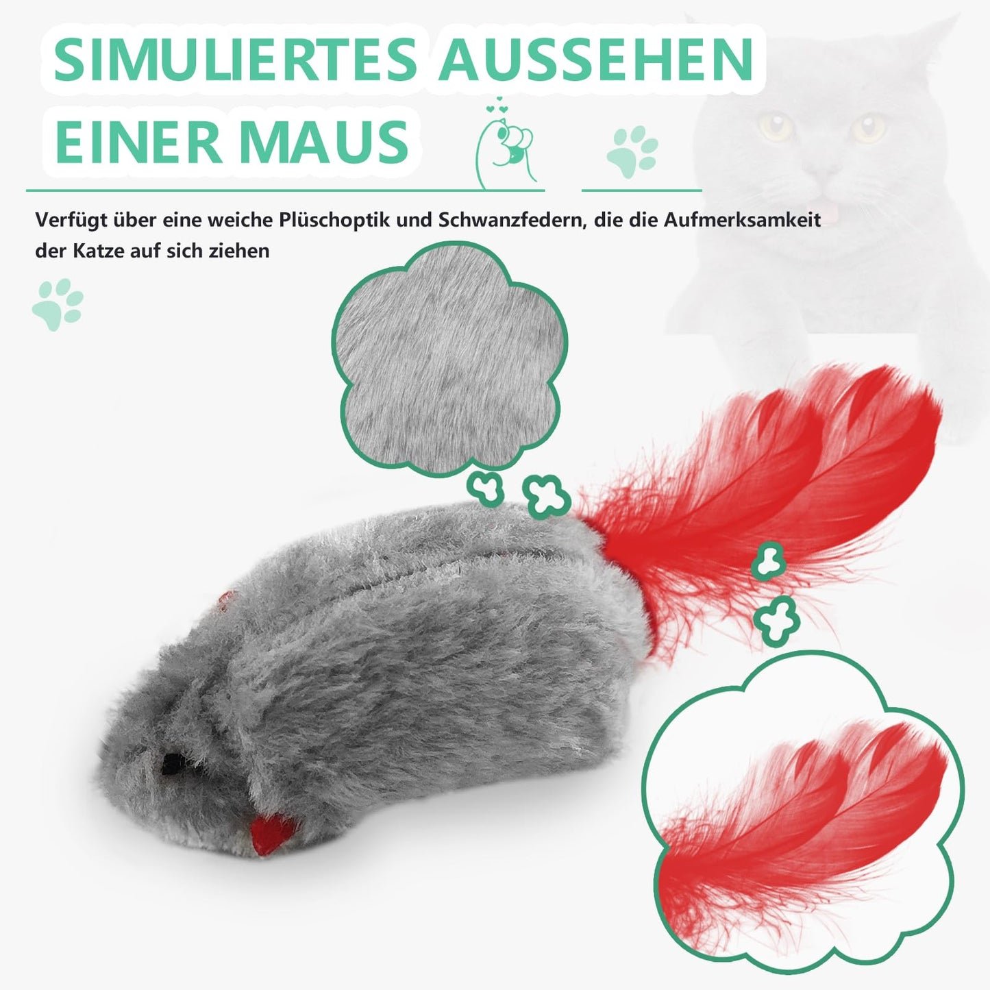 FYNIGO 2 Stück Katzenspielzeug Selbstbeschäftigung Hängende Türrahmen Elastische Maus mit Quietschgeräusch, Keine Batterien erforderlich