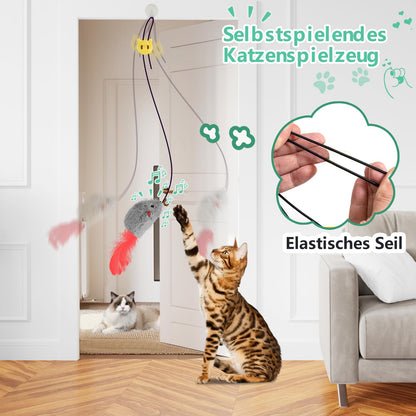 FYNIGO 2 Stück Katzenspielzeug Selbstbeschäftigung Hängende Türrahmen Elastische Maus mit Quietschgeräusch, Keine Batterien erforderlich