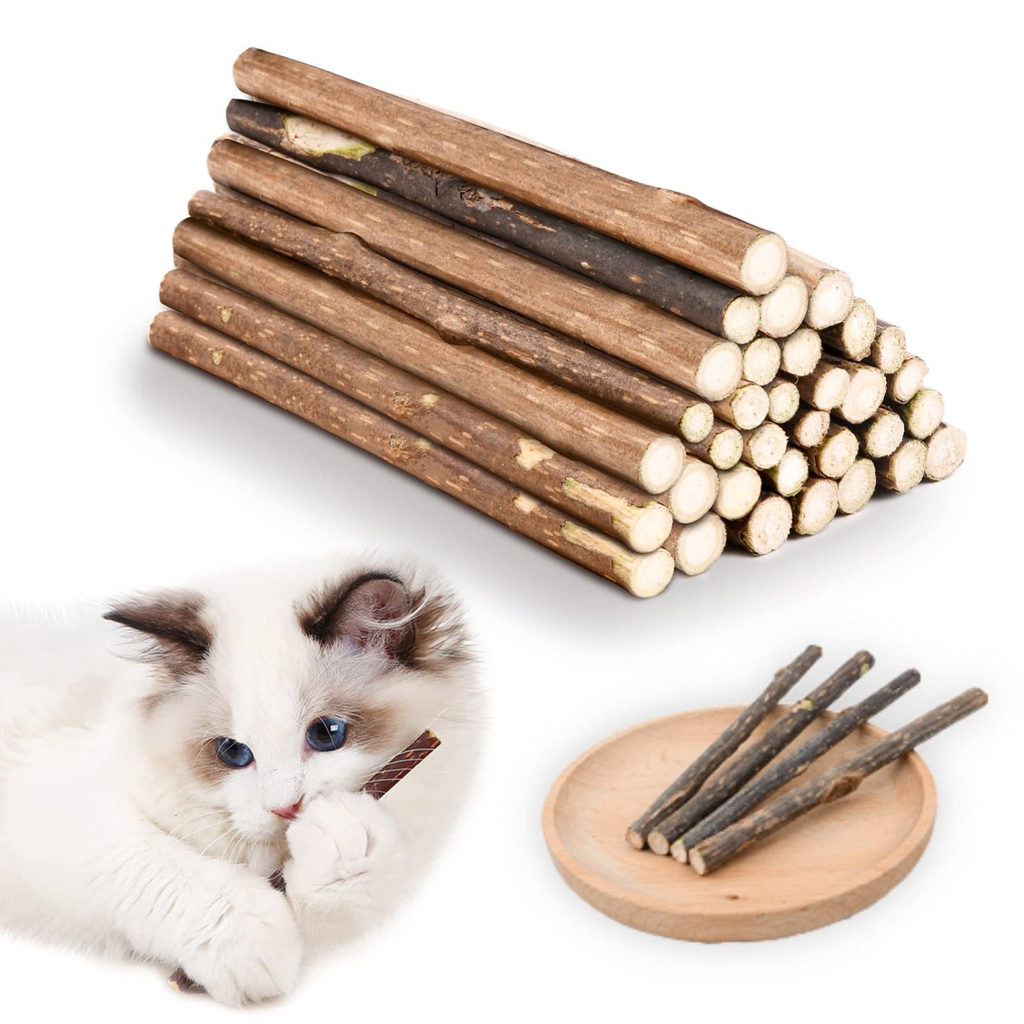 OSDUE 32 Stück Katzenminze Sticks, Matatabi-Kausticks, Katzenminze Spielzeug Katzen Kauhölzer Sticks für Katzen Zahnpflege & Gegen Mundgeruch Natürlich Sicher Katzensticks Kausticks Set