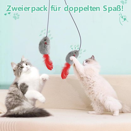 FYNIGO 2 Stück Katzenspielzeug Selbstbeschäftigung Hängende Türrahmen Elastische Maus mit Quietschgeräusch, Keine Batterien erforderlich
