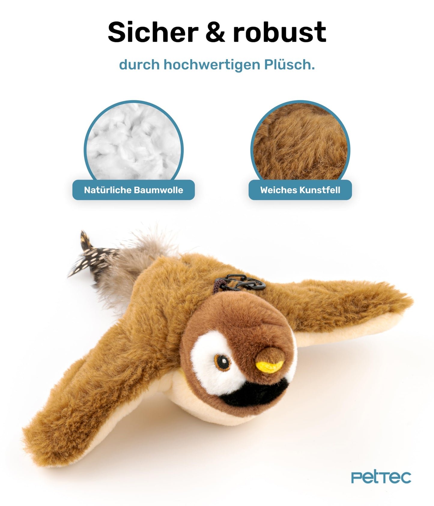 PetTec® Interaktives Katzenspielzeug Elektrisch [DAS ORIGINAL] Selbstbeschäftigung - Katzenspielzeug Vogel beweglich mit Katzenminze Interactive Cat Toy Automatische Katzen Spielsachen