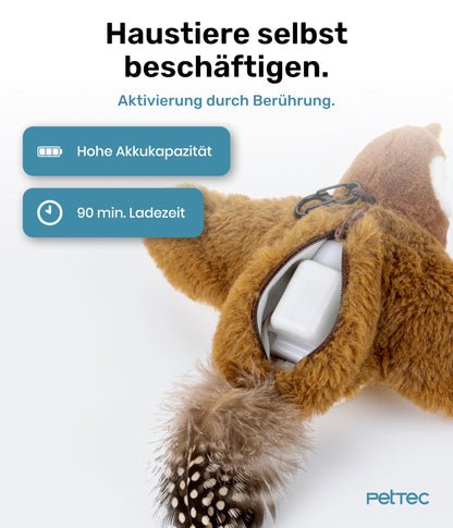 PetTec® Interaktives Katzenspielzeug Elektrisch [DAS ORIGINAL] Selbstbeschäftigung - Katzenspielzeug Vogel beweglich mit Katzenminze Interactive Cat Toy Automatische Katzen Spielsachen