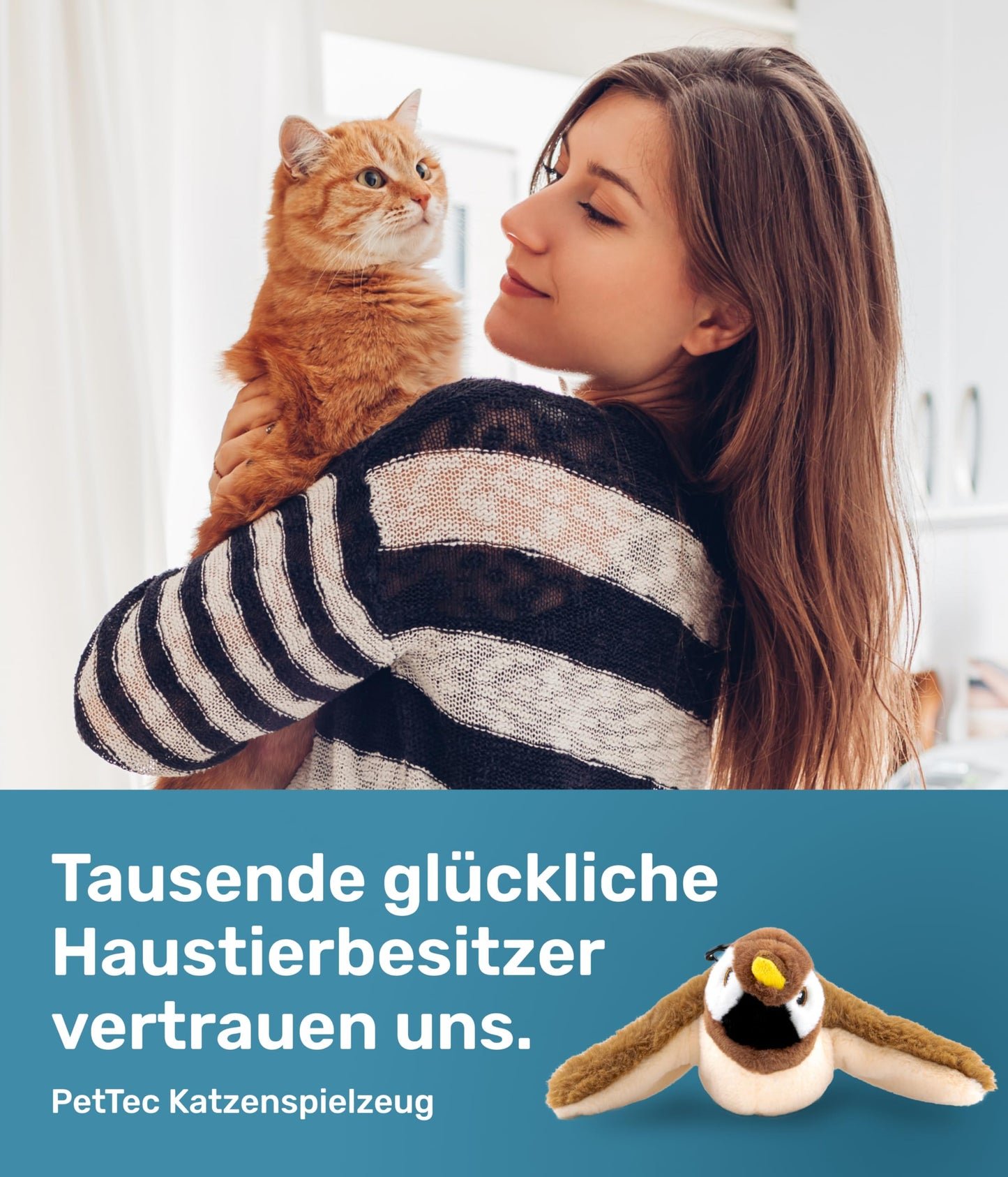 PetTec® Interaktives Katzenspielzeug Elektrisch [DAS ORIGINAL] Selbstbeschäftigung - Katzenspielzeug Vogel beweglich mit Katzenminze Interactive Cat Toy Automatische Katzen Spielsachen
