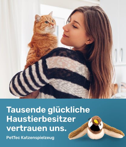 PetTec® Interaktives Katzenspielzeug Elektrisch [DAS ORIGINAL] Selbstbeschäftigung - Katzenspielzeug Vogel beweglich mit Katzenminze Interactive Cat Toy Automatische Katzen Spielsachen